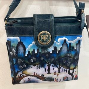 Sharif Leather Hand Painted Crossbody NWT Central Park
